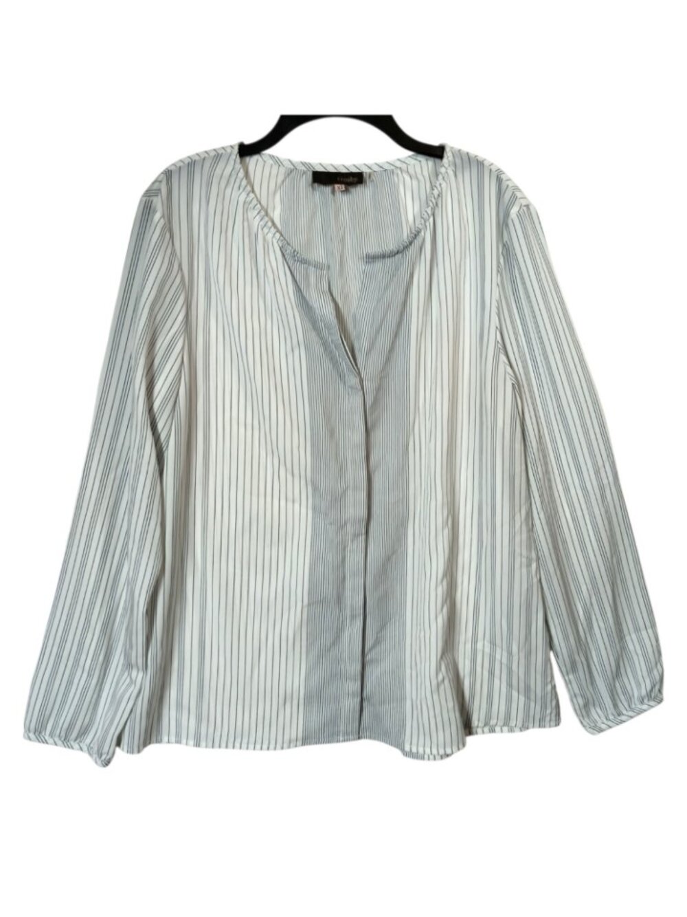 Crosby XL White Black Pinstripe Blouse Long Sleeve Split Neck Lightweight Top